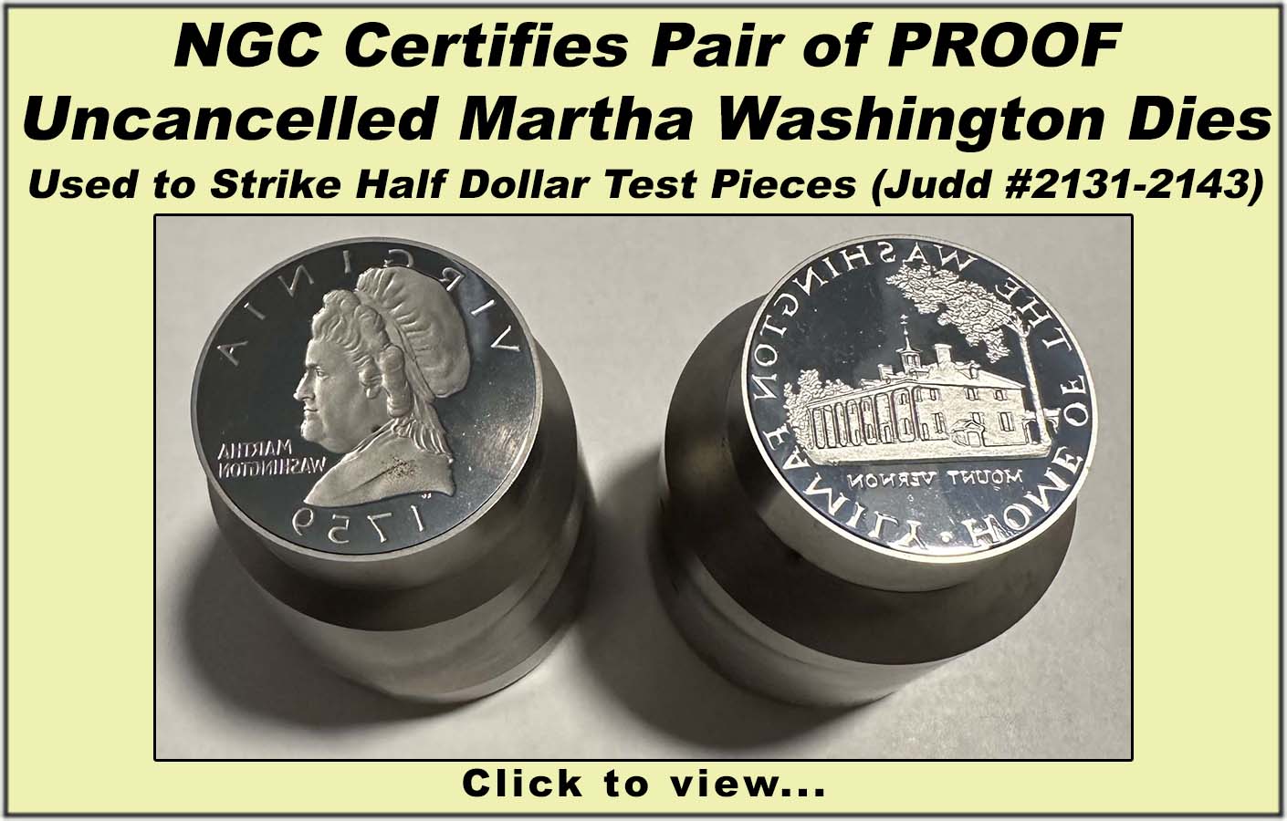 Unique Pair of PROOF Uncancelled Martha Washington Dies